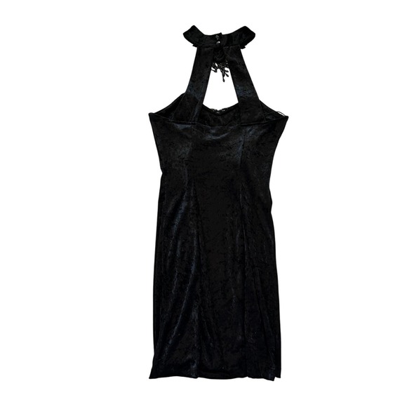 VTG Black velvet mini dress beaded appliqué sweatheart neckline Grunge goth M - Picture 2 of 6